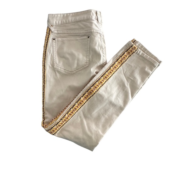 Free People Embroidered Side-Stripe Jeans Ivory W30| Mid Rise Skinny NWT - Picture 5 of 7